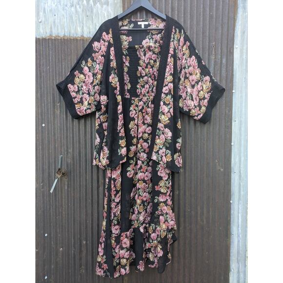 Maurices Floral Maxi Dress Kimono Large Cowgirl Victorian Coord Set Coquette - Picture 1 of 14
